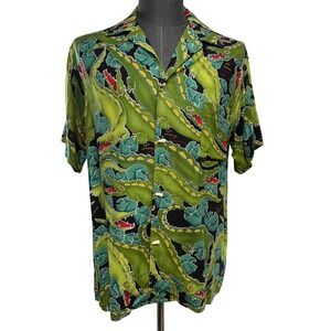 Bayou Wear Alligator Jazz Festival Shirt Men Size M Hawaiian Green Short Sleeve